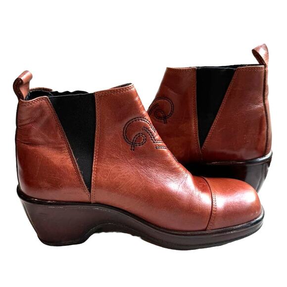 Dansko Leather Slip-On Wedge Booties Boots, Red/Brown, Women's Size 36 - Picture 1 of 6